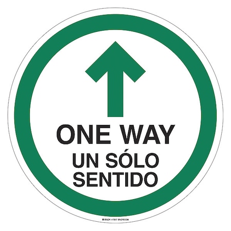 Bilingual One Way Floor Sign, 17 in H, 17 in W, Vinyl, Circle, English, Spanish, FS-17-735