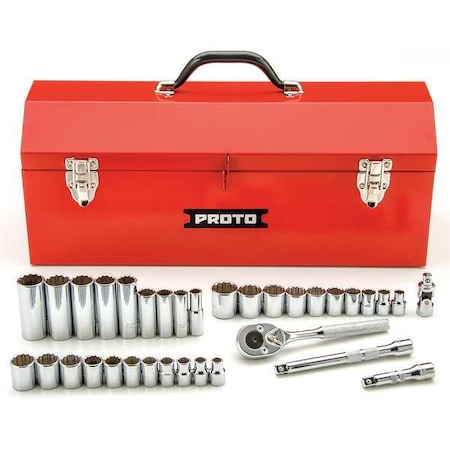 3/8 in Drive Socket Wrench Set Metric, SAE 34 Pieces 5/16 in to 7/8 in, 8 mm to 19 mm , Chrome