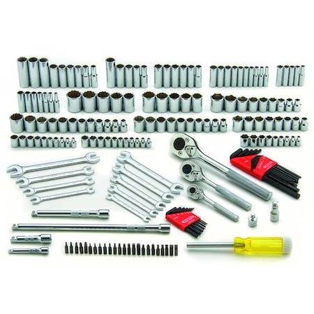 1/4", 3/8", 1/2" Drive Socket Set Metric/SAE 184 Pieces 7/32" to 1", 4mm to 22mm , Full Polish