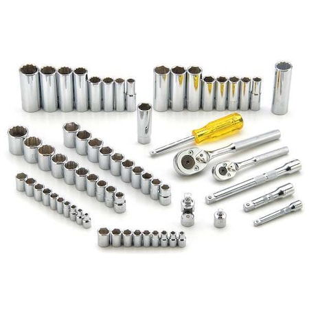1/4", 3/8" Drive Socket Set Metric, SAE 65 Pieces 3/16 in to 7/8 in, 4 mm to 19 mm , Full Polish