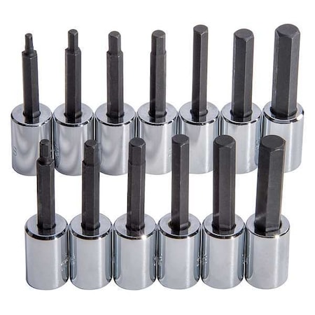 3/8" Drive Hex Bit Set, SAE, Metric, 13 pcs