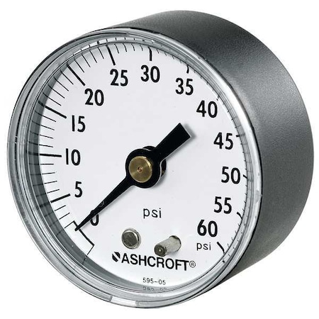Industrial Pressure Gauge, 0 to 600 psi, 2 in Dial, 1/4 in NPT, Center Back Location