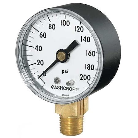 Industrial Compound Gauge, 30 to 0 to 30 psi, 3 1/2 in Dial, 1/4 in NPT, Bottom Location