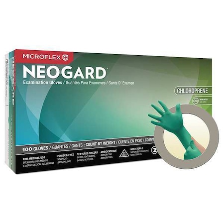 C520, Disposable Gloves, 3.00 to 3.99 mil Palm, Neoprene, Powder-Free, S (7), 100 PK, Green