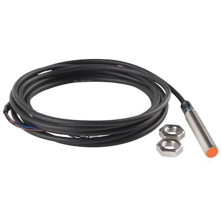 Cylindrical, Inductive Proximity Sensor, 8 mm Dia., Brass/PBT, 2 m, Bare Wire, 3 Wires, Shielded