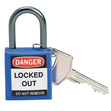 Lockout Padlock, Keyed Different, Nylon, Blue, 1 in Shackle Height, 1 3/16 in Body Width, 6 PK