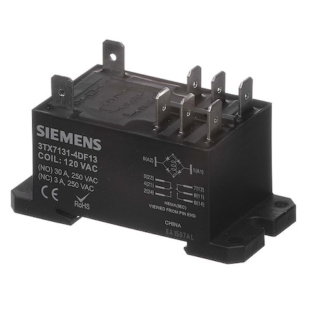 Enclosed Power Relay, 120VAC, DPDT, Pins