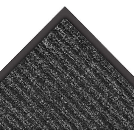 Entrance Mat, Indoor, Polypropylene, Ribbed Surface, Vinyl Back, 3/8 in Thick, 3 ft x 5 ft, Charcoal