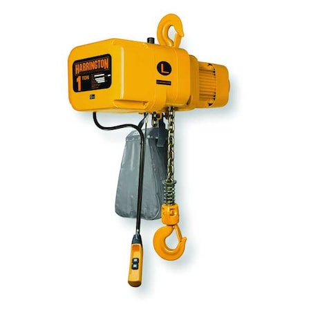 Electric Chain Hoist, 4,000 lb, 20 ft, Hook Mounted - No Trolley, 208-230/460V AC, Yellow