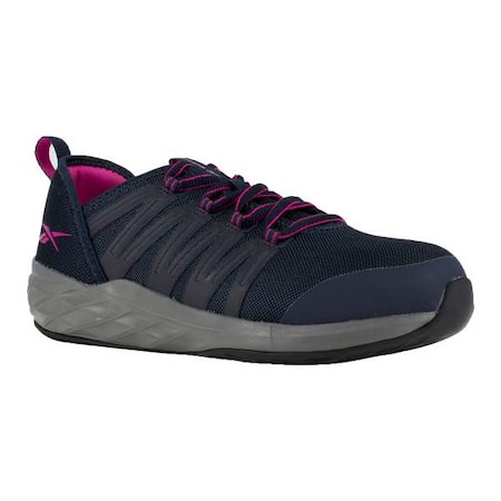 Women's Athletic Shoe, Steel Toe, Mesh Upper, Rubber Outsole, Lace Up, Navy, 8 W