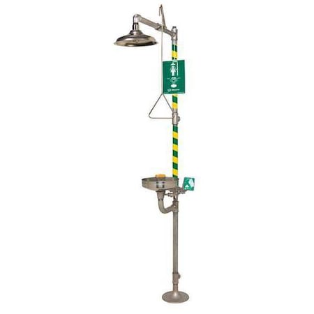 Shower with Eyewash, Floor Mount, Stainless Steel Pipe, 95 1/4 in H, Stainless Steel Bowl