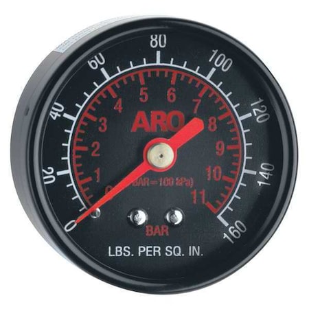 Pressure Gauge, 0 to 160 psi, 2 in Dial, 1/8 in NPT, Center Back Location, Plastic Case Material