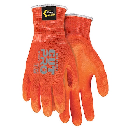 Hi-Vis Cut Resistant Coated Gloves, Cut Level A4 ,Dipped ,Polyurethane ,Smooth ,2XL 1 PR