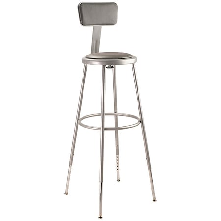 Round Stool with Backrest, Height 31" to 39"Gray
