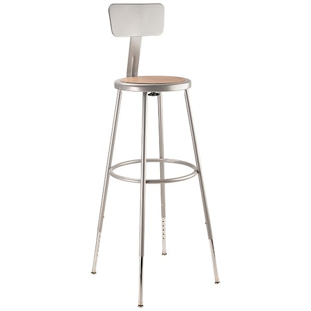 Round Stool with Backrest, Height 31" to 39"Gray