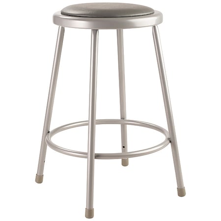 Round Stool, Height Range 24", Vinyl Gray