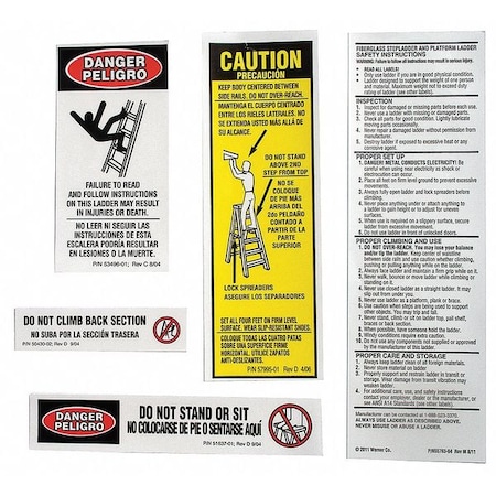 Fiberglass Stepladder and Instructions Labels, 16 Labels