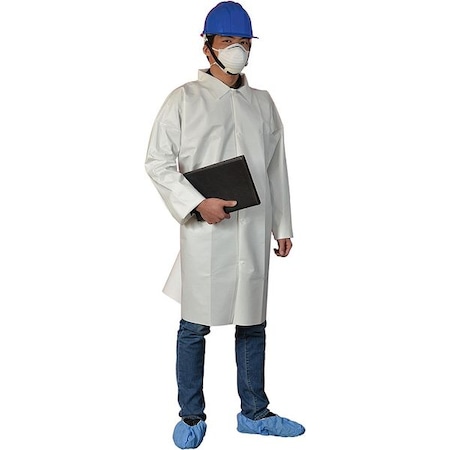 Condor Disposable Lab Coat, Microporous Film Laminate, Snaps Closure, White, L