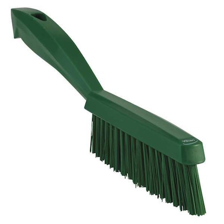 13/16 in W Scrub Brush, Stiff, 11 51/64 in L Handle, 5 51/64 in L Brush, Green, Plastic