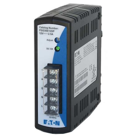 DC Power Supply, 100/240V AC, 12V DC, 30 W, 2.5 A, DIN Rail