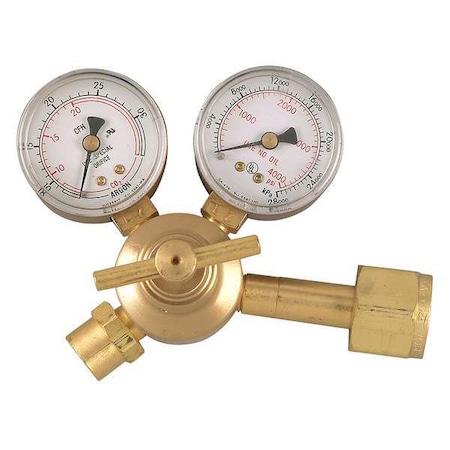 Flow Gauge Regulator, Carbon Dioxide, Single Stage, 0.825"-14 Inlet, 5/8"-18 Outlet, 0 to 38 scfh