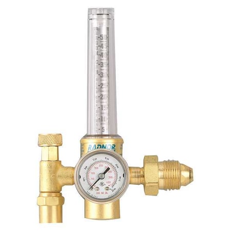 Flowmeter Regulator, Argon, Carbon Dioxide, Single Stage, 0.965"-14 Inlet, 5/8"-18 Outlet