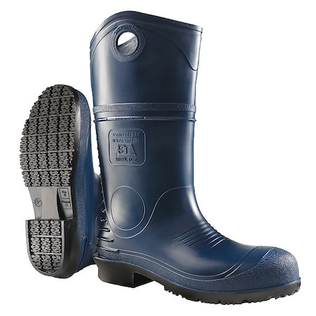 DuraPro Steel-Toe Rubber Boots, Defined Heel, Safety-Loc Sole, 16 in H, Knee, Blue, Men's, Size 8