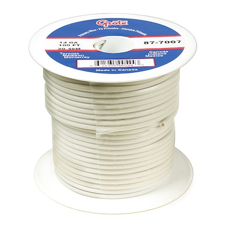 Primary Wire, GPT, 16 AWG, 1C C, White, PVC, Stranded, 60V, 100 ft.