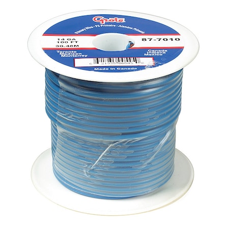 Primary Wire, GPT, 18 AWG, 1C C, Blue, PVC, Stranded, 60V, 100 ft.