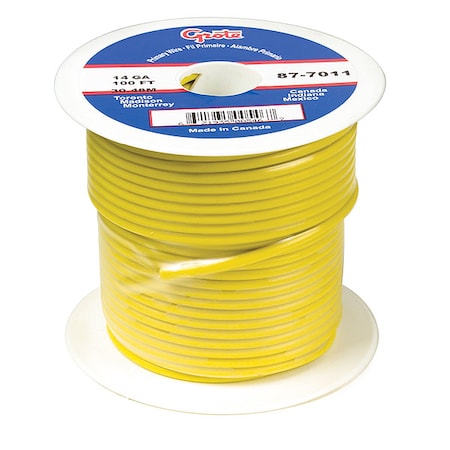 Primary Wire, GPT, 22 AWG, 1C C, Yellow, PVC, Stranded, 60V, 100 ft.