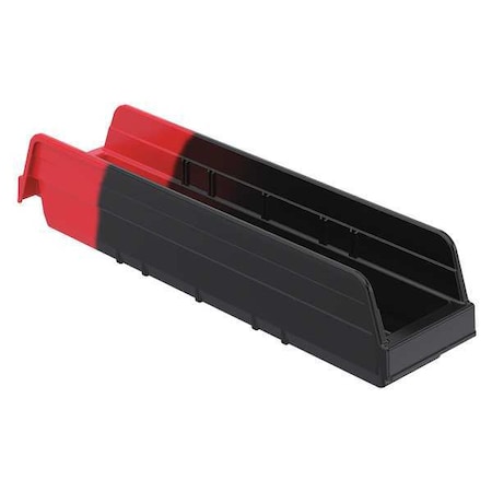 Shelf Storage Bin, Plastic, Black/Red, 4 in H, 4 1/8 in W, 17 7/8 in L
