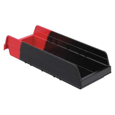 Shelf Storage Bin, Plastic, Black/Red, 4 in H, 6 5/8 in W, 17 7/8 in L