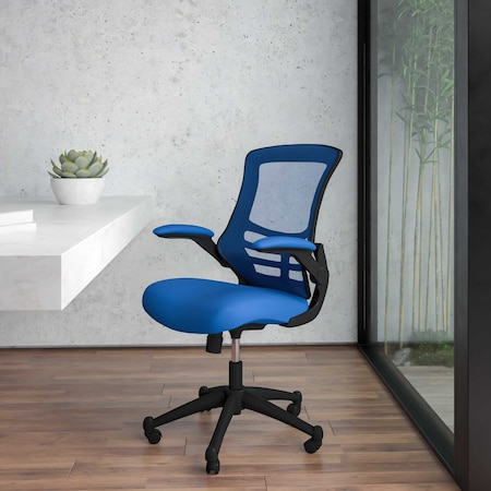 Desk Chair Blue Mesh Mid-Back Desk Chair, Foam, Mesh, Metal, Plastic, Plywood, Blue Mesh