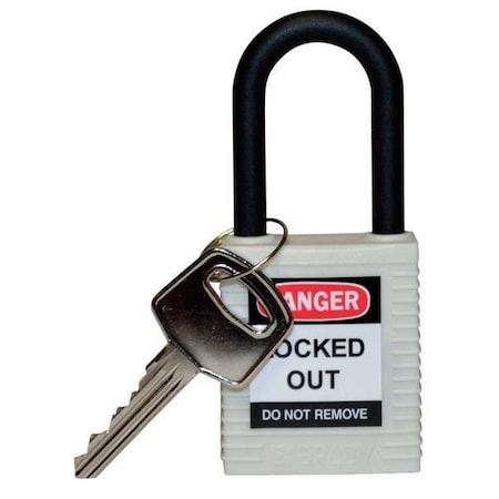 Lockout Padlock, Keyed Different, Nylon, White, 1 1/2 in Shackle Height, 1 1/2 in Body Width