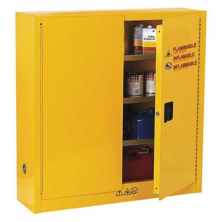 Hazardous Material Storage Cabinet, 24 gal, 3 Shelves, Steel, 43 in W x 44 in H x 12 in D, Yellow