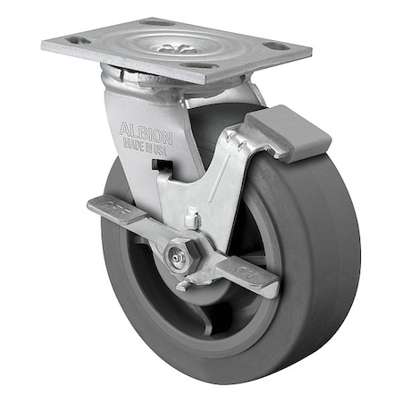 8" X 2" Non-Marking Rubber Soft Flat Swivel Caster, Face Brake, Loads Up To 675 lb