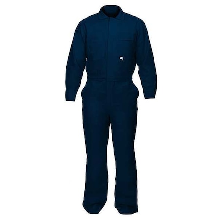 Coverall, 10.8 cal/sq cm ATPV, XL, 32 in Inseam, Flame-Retardant 100% Treated Cotton, Zipper