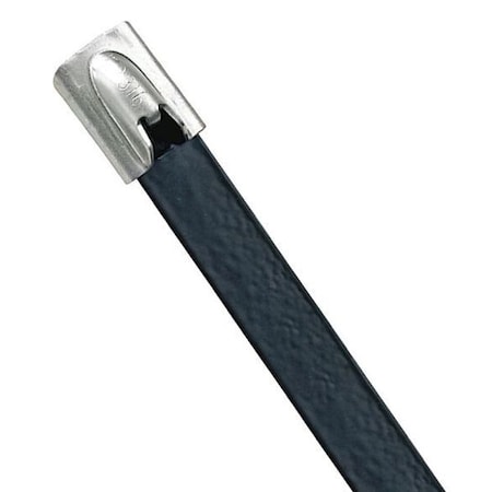 Cable Tie, 8 in L, 2 in Max Bundle Dia., Black, 316 Stainless Steel, 250 lb Strength, 50 PK