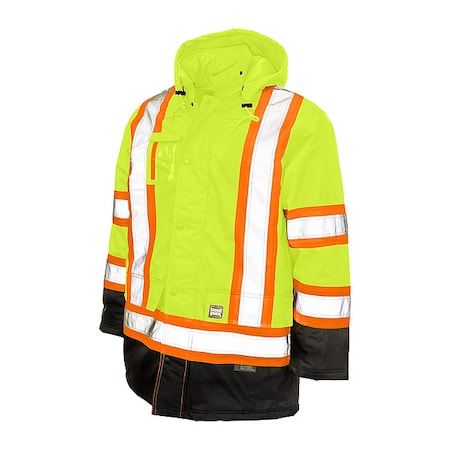 Men's Hi-Vis Safety Parka, 300D Poly Oxford with PU Coating, Green, 3XL