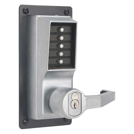 Mechanical Push Button Lockset, Satin Chrome, 1-3/8" to 2-1/4" For Door Thickness, 5 Number of Keys