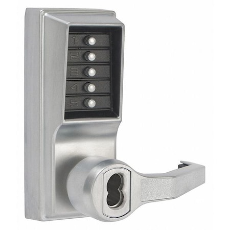 Mechanical Push Button Lockset, Satin Chrome, 1-3/8" to 2-1/4" For Door Thickness, 5 Number of Keys