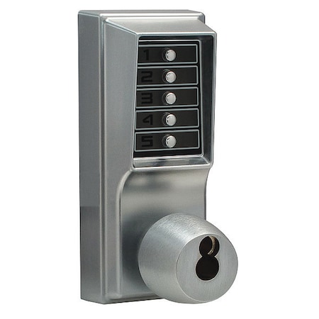 Mechanical Push Button Lockset, Satin Chrome, 1-3/8" to 2-1/4" For Door Thickness, 5 Number of Keys