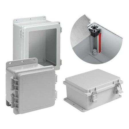 1/4 Turn Latch Electrical Enclosures, 10.12 in H, 4.38 in D, 8 in W, 12, 13, 4, 4X, Polyester