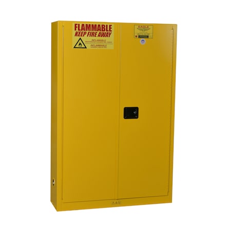 Hazardous Material Storage Cabinet, 30 gal, 5 Shelves, Steel, 43 in W x 65 in H x 12 in D, Yellow