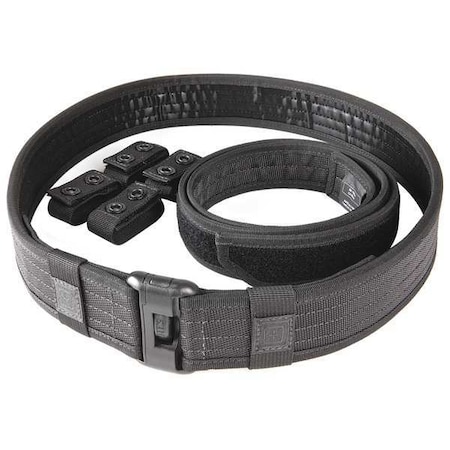 Duty Belt, Nylon, Polypropylene, Black, 3XL, Buckle, Hook-and-Loop, Snap