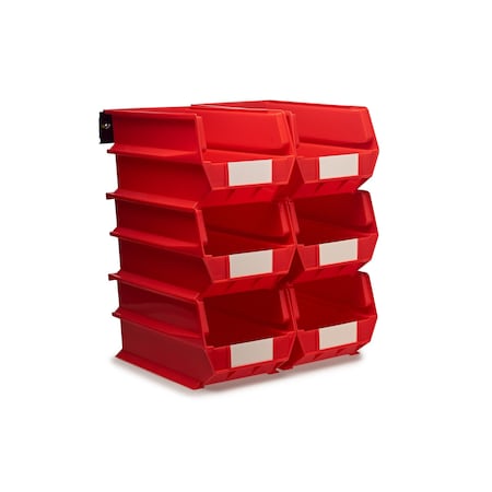 Wall Storage Unit W/ (6) 14-3/4" L x 8-1/4" W x 7" H Red Bins & Wall Mount Rails