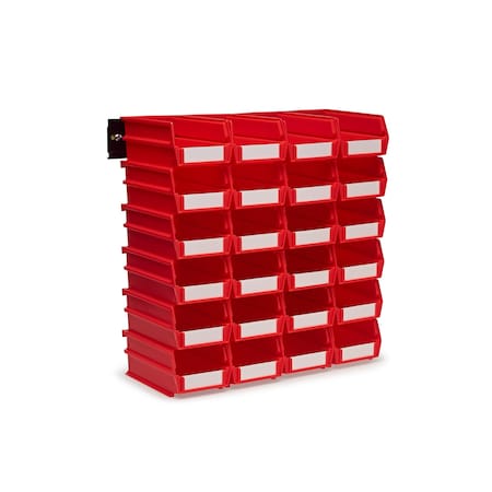 Wall Storage Unit W/ (24) 7-3/8" L x 4-1/8" W x 3" H Red Bins & Wall Mount Rails