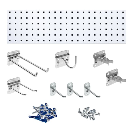 Garden Storage Kit W/ 8 pc LocHook Assortment & 31.5" x 9" 18 ga Steel Square Hole Pegboard, White