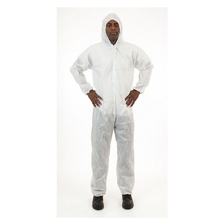 Disposable Coverallss, Hooded Coverall, 2XL, SMS, Elastic Wrist, Elastic Ankle, Serged Seam, White