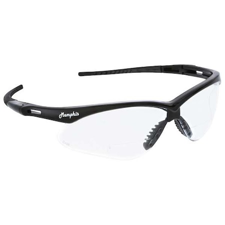 Memphis Reader Safety Glasses, Black Wraparound Frame, 1.0 Diopter, Clear Lens, Universal